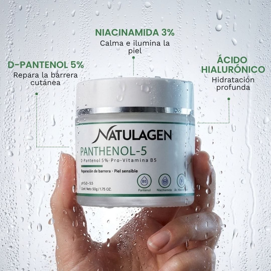 Ingredientes activos de Panthenol-5: D-Pantenol 5%, Niacinamida y Ácido Hialurónico para reparar la barrera cutánea