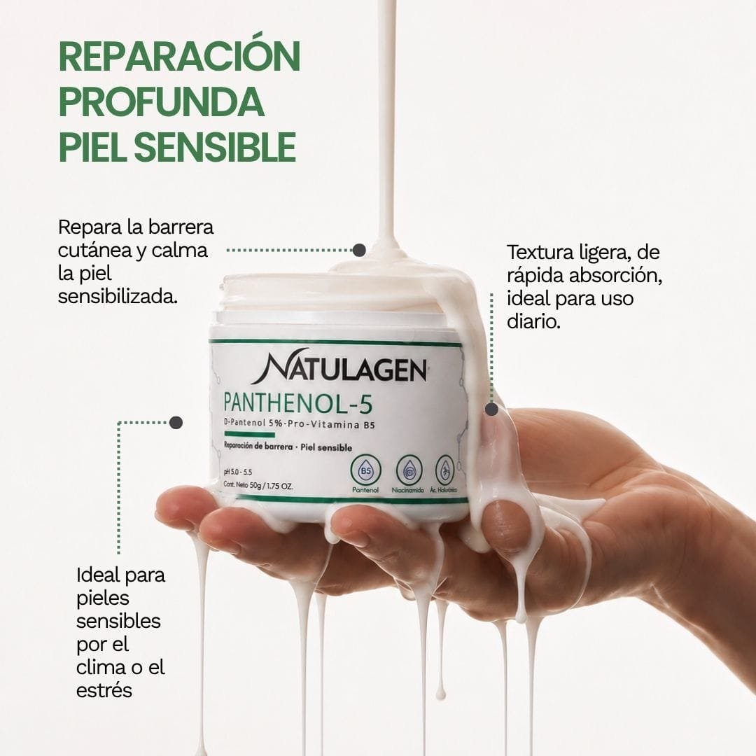 Textura ligera de la crema reparadora Panthenol-5 de Natulagen, ideal para piel sensible
